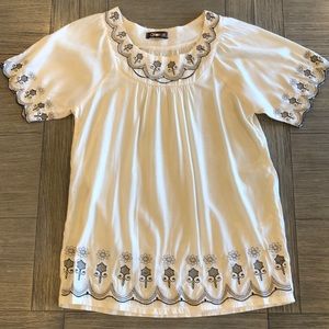 Qianzi cream embroidered shirt top blouse Large